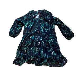 Banana Republic New Floral Metallic Keyhole Long Sleeve Mini Tiered Dress Sz L‎